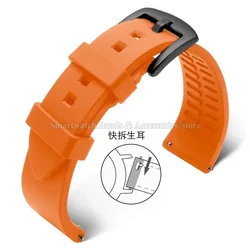 Versatile Silicone Quick Release Sport Watch Strap - Durable Rubber Wristband - 20mm (Orange - black)