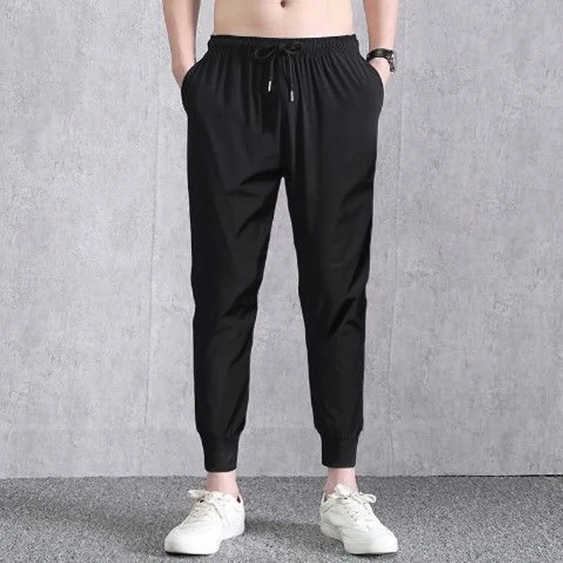 Solid Color Thin Style Breathable Summer Men Korean Fashion Trend Large Size Loose Youth Bound Feet Comfortable Cropped Pants