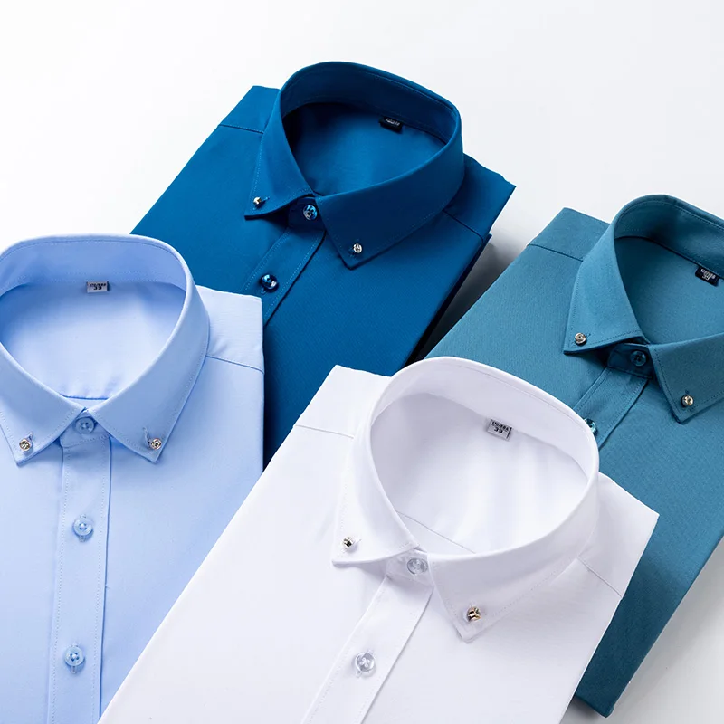 Bamboo-fiber Luxury Mens Social Elegant Shirts Long Sleeve Drill Button Formal Shirt Comfortable-Soft Business Designer Clothes