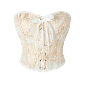 Vintage Short Torso Overbust Corset Tops Women Golden Printed Waist Shaping Korsett Gothic Victorian Lace-up Corselet Lingerie