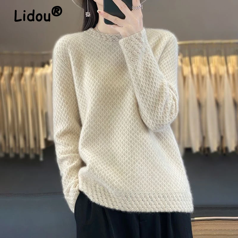 

Autumn Winter Women's Korean Fashion Soft Cashmere Knitted Sweater Female O Neck Long Sleeve Loose Pullover Tops Casual Jumpers