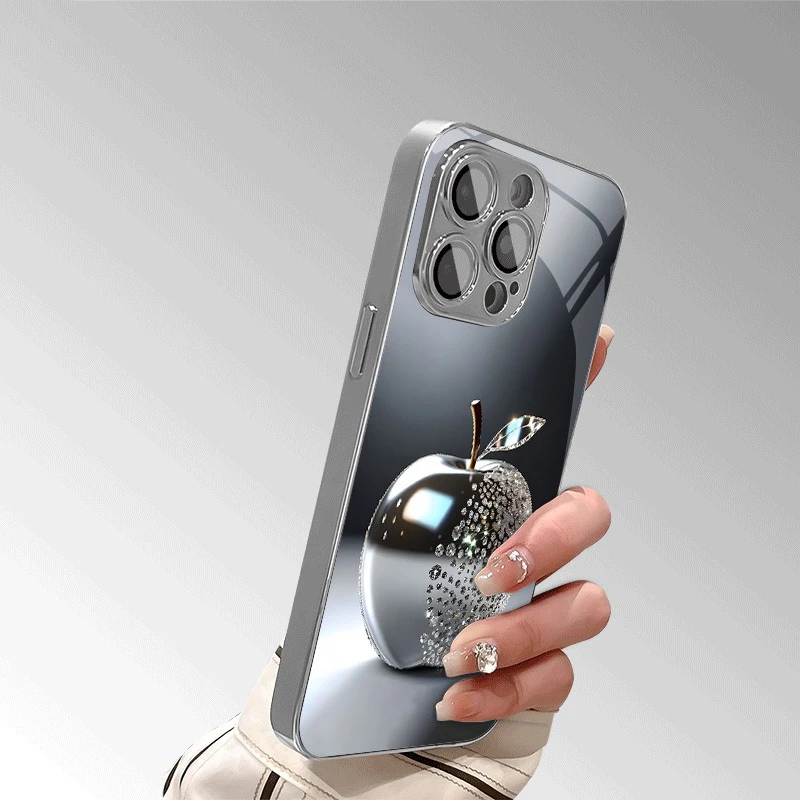 Silver Diamond Pattern Electroplated Tempered Glass Phone Case