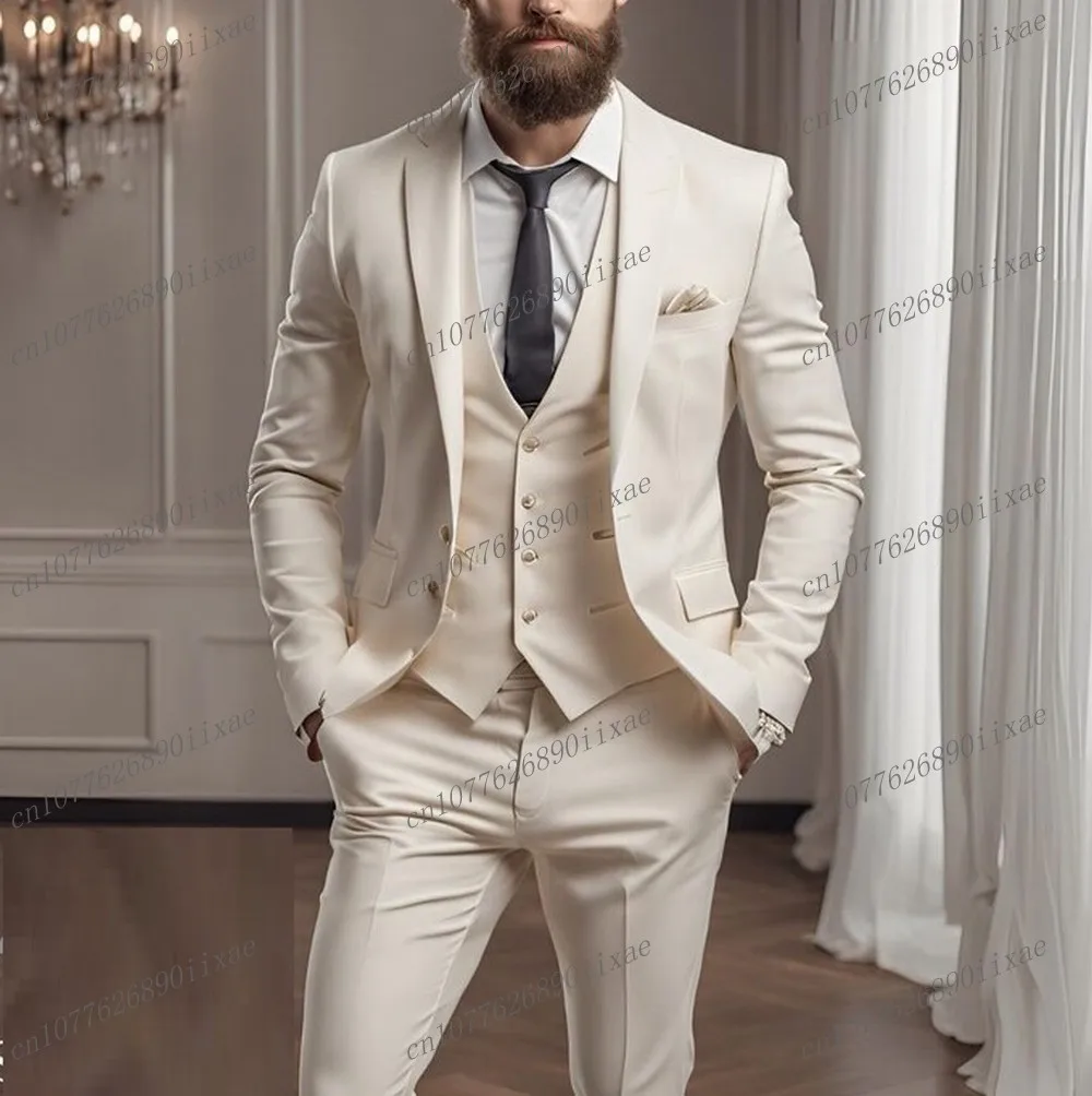 Orange Men Suit Groom Groomsman Wedding Party Prom Business Formal 3 Piece Set Blazer Vest Pants