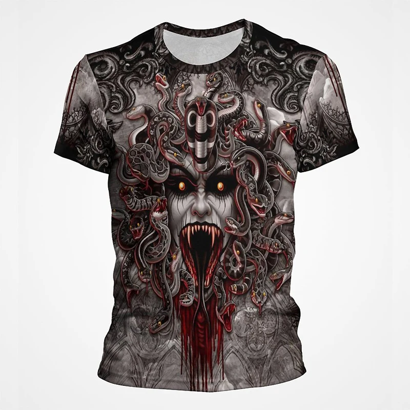 

Medusa Graphic Men T Shirt 3D Gorgon Medusa Printed Tee Shirts Kids Horror Funny Short Sleeves Vintage Hipster Clothes For Women