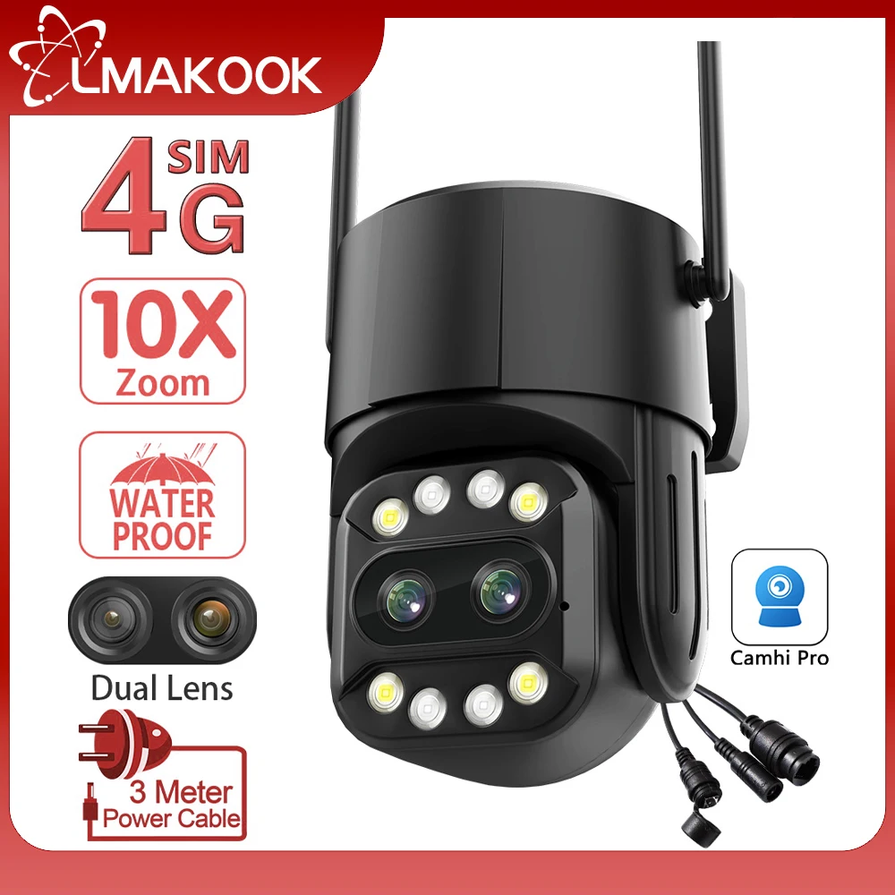 

LMAKOOK 4K 8MP 4G Sim Card Dual Lens IP Camera Outdoor 4MP Auto Tracking WIFI PTZ CCTV Video Surveillance Camera Camhi Pro