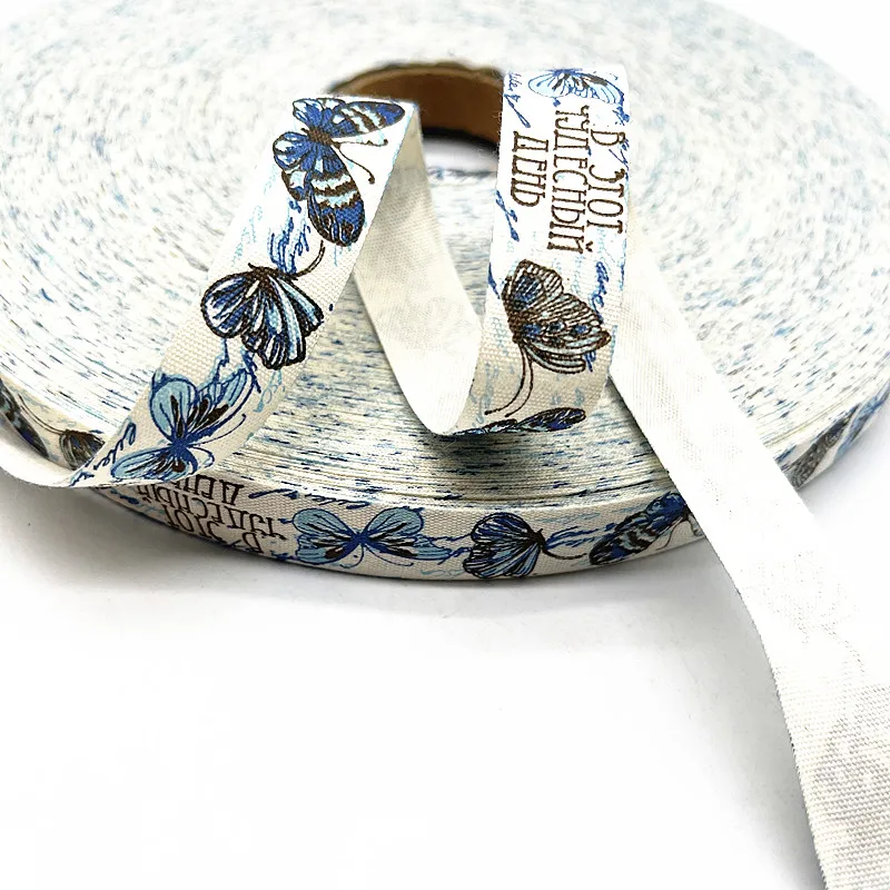 Cotton ribbon 5yds 15mm Butterfly/Flower Printed Ribbons for Wedding Christmas Decoration DIY Sewing Fabric Handmade Design