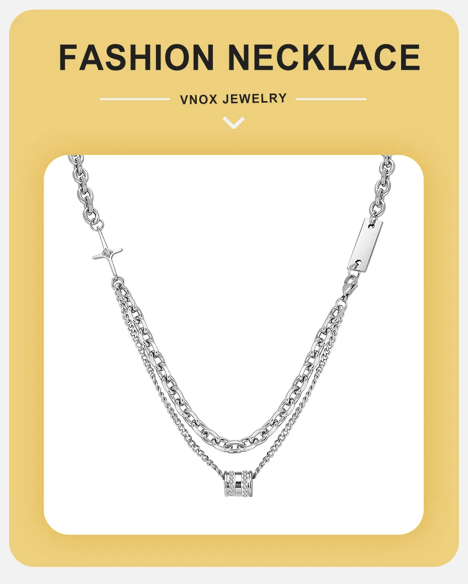 Vnox Doppellagige Kubanische Kettenhalskette für Männer und Jungen, Rock Hip-Hop Choker Schmuck Geburtstagsgeschenke für Ehemann und Sohn ‌ Er – Detail 1