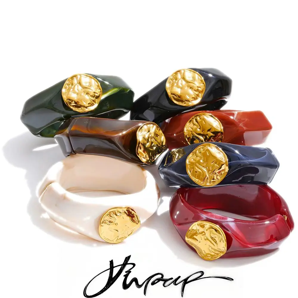 Yhpup Wide Bracelet Bangle with Multi-Color Resin for Wrist Jewelry