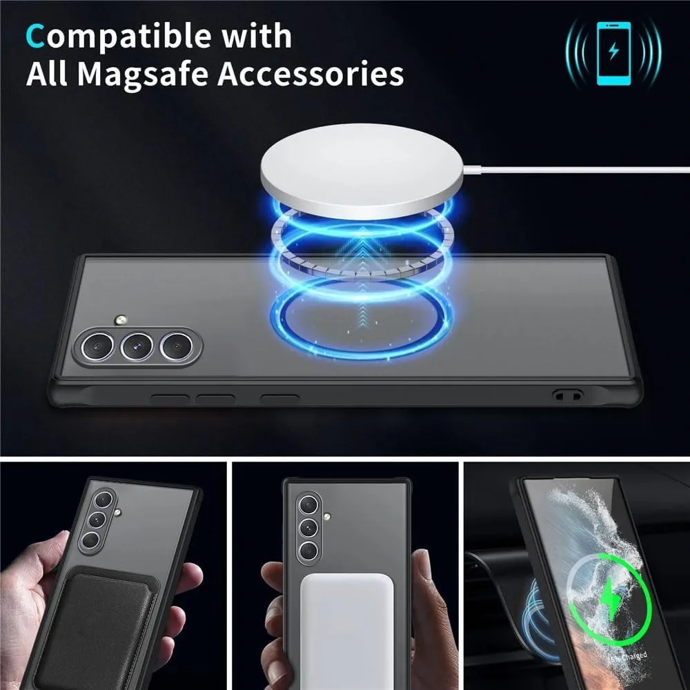 Enhanced Armor Matte Magnetic Phone Case with Frosted Wireless Charge Cover
