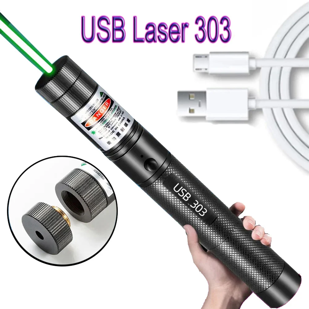 

Powerful Green LaserPointer- USB303 High Powerful Green Laser Torch 8000m Green Dot Device Adjustable Focus for Hunting Camping