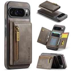 DG.MING Magnetic Leather Wallet Phone Case with Detachable Card Pocket and Wireless Charging Compatibility - Google Pixel 9 ProXL (Coffee)