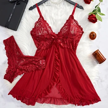 Lingerie sexy trasparente rossa 1
