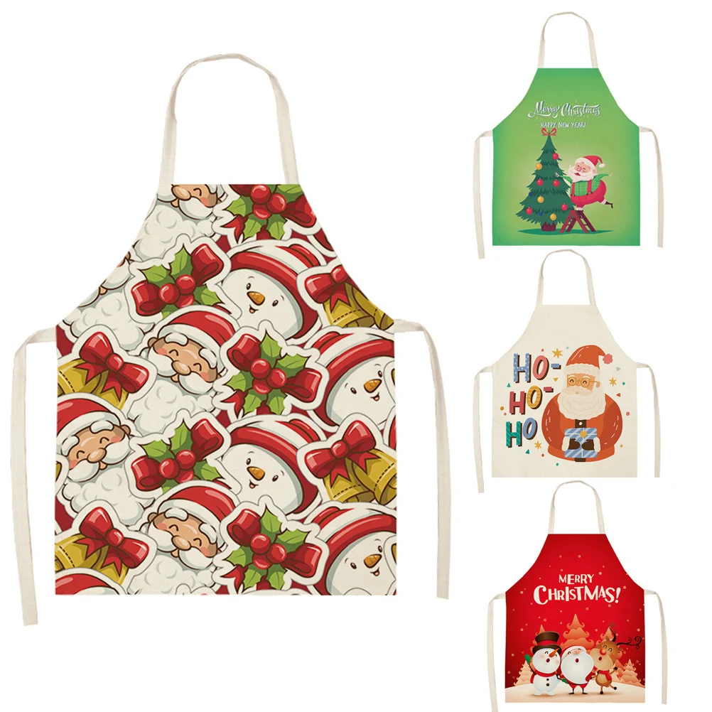 

Santa Claus Cotton Linen Apron Kitchen Women Baking Waist Bib Christmas Snowman Home Cooking Brief Sleeveless Pinafore