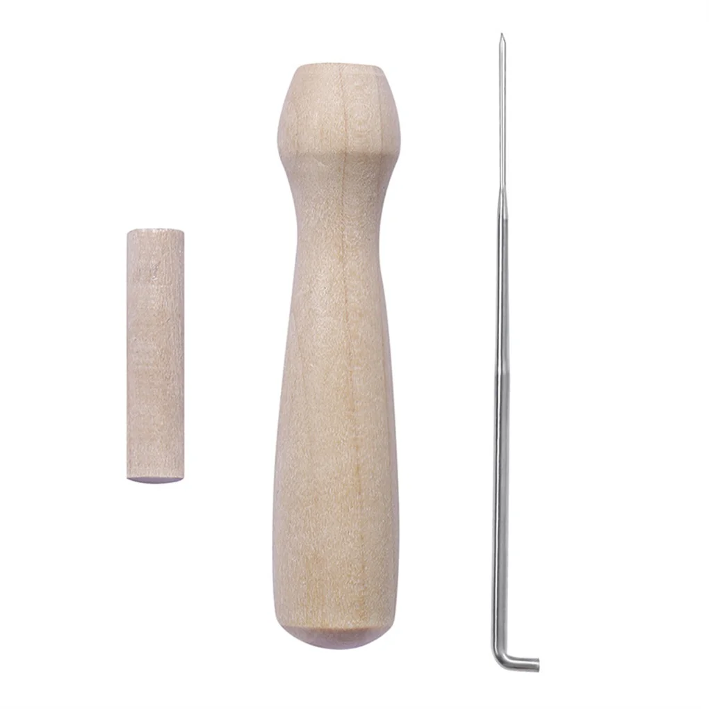 Wooden Handle Holder with Felting Needles DIY Craft Sewing Needlework Felt Hand Needles Tool 5pcs needle felting kit wool felting kit needle felting painting kit sewing craft kit