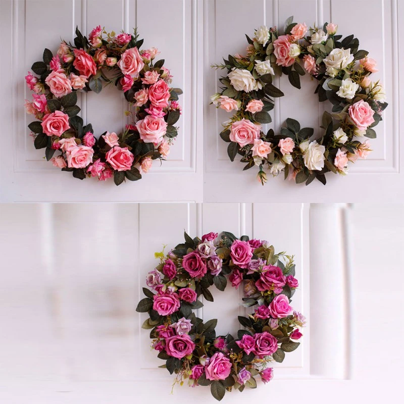 40cm Rose Wreath Artificial Flower Blossom Garland Floral Wreaths