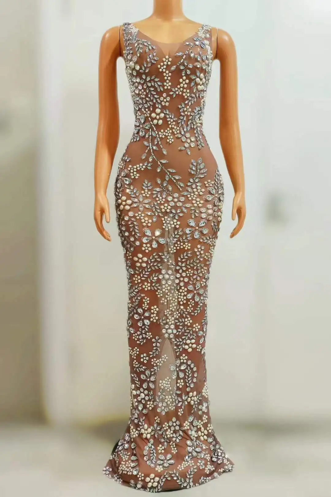 Sparkly Floor Length Dress For Women Plum Blossom Rhinestone Party Birthday Stage Performance Costume Night Out Date Festival