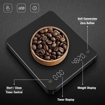 Bilancia da cucina ad alta precisione con display LED timer per caffè espresso, capacità 3 kg 0,1 g Misurazione multiunità di laurea (oz/ml/g) 1