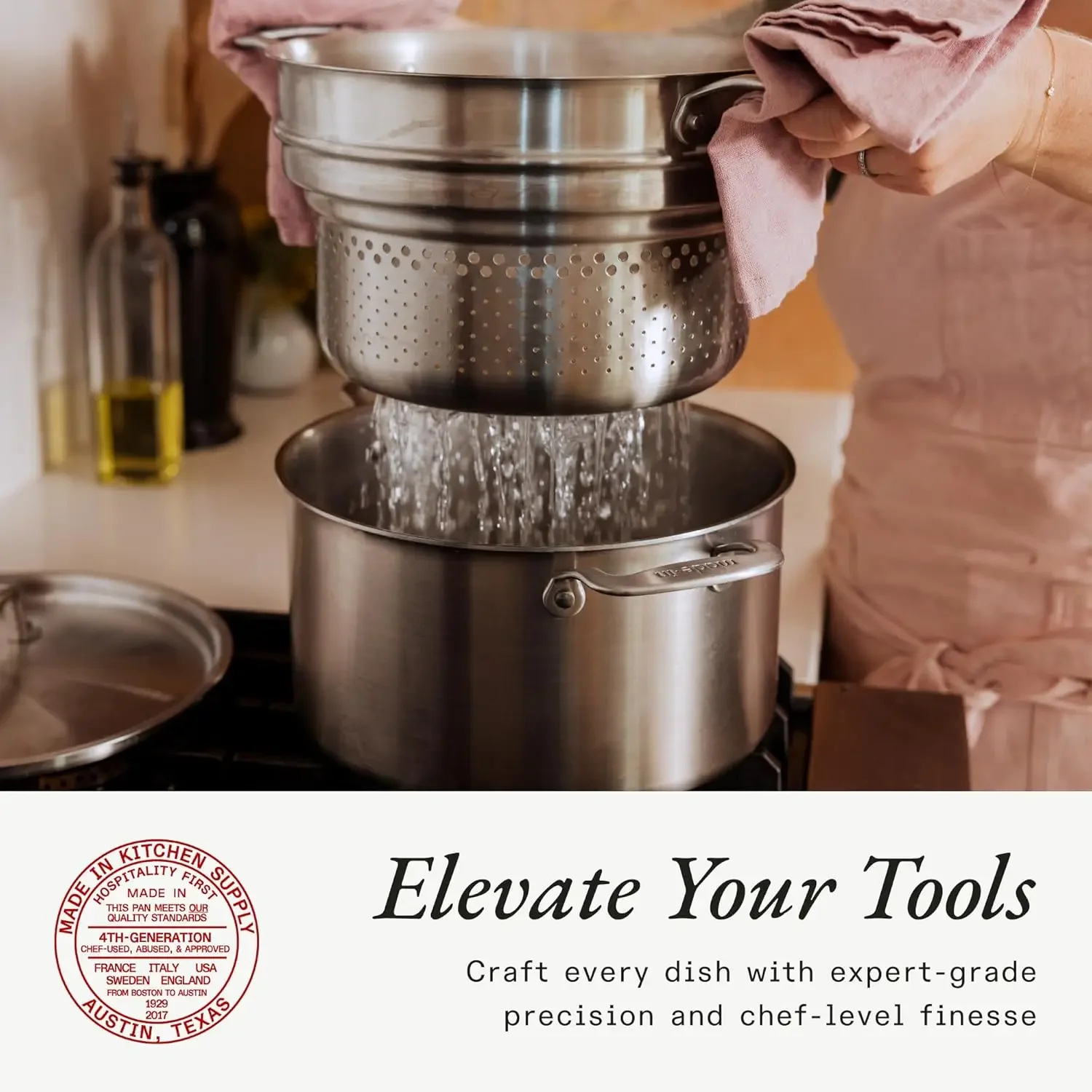 NEW-8 Quart Stainless Steel Stock Pot With Lid and Pasta Insert - 5 Ply Stainless Clad - Professional Cookware - Crafted