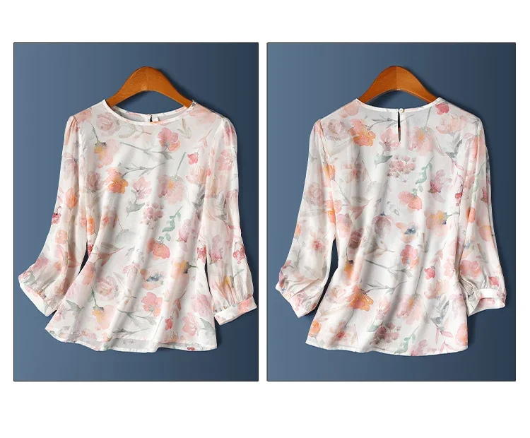 Chiffon Vintage Women's Shirt Summer Prints Blouses Loose Fit Short Sleeve Women Tops O-necks Fashion Clothing 2024 Korean