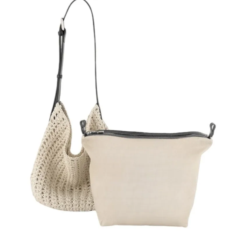 Fashion Summer Beach Bags Women Shoulder Bag Female Hollow Handwoven Knitted Soft Handbag Large Casual Tote Simple Storage Bag