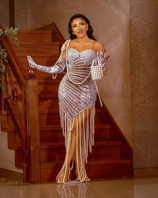 Tosin Long-sleeve Pearl bead Dress - Image 5
