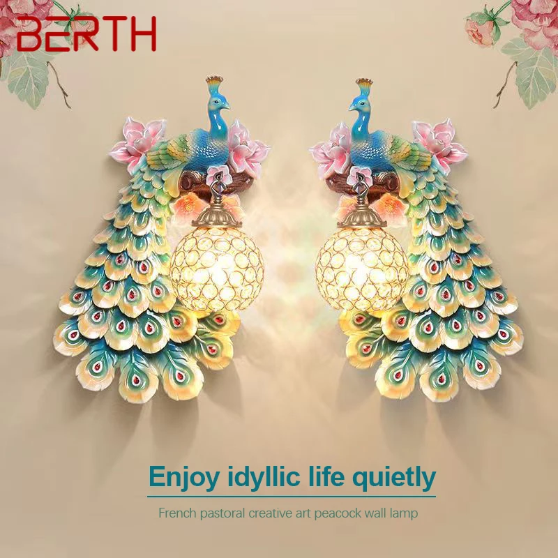 

BERTH Contemporary Peacock Wall Lamps LED Nordic Creative Interior Resin Sconce Light for Home Living Room Bedroom Decor