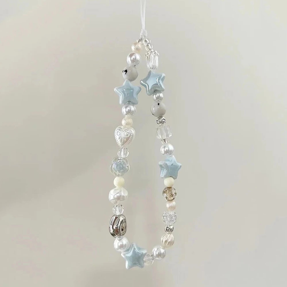 INS Star Pearl Beads Phone Chain Trendy Pendant For iPhone Samsung Universal Accessories  Lanyard Hanging Rope For Girl Pendant