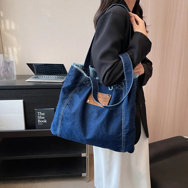 Large Totes High-capacity Bags Autumn Female 2023 New Denim Hand-held  Shopping Bags Letters Shoulder Tote Bag - AliExpress