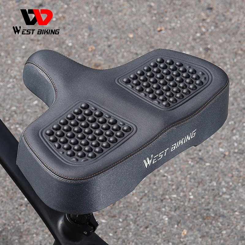 West Biking YP0801139 MTB Gel Comfort Saddle Ultra Wide Electric Bike Scooter Seat Silicone Massage Particle Cycling Shock Absorber Saddle