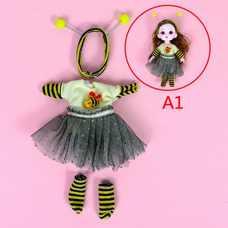 16cm Bjd OB11 Doll Fashion Clothes Dress 1/8 Accessories Suit Dress up For Girls Toy Gift 6