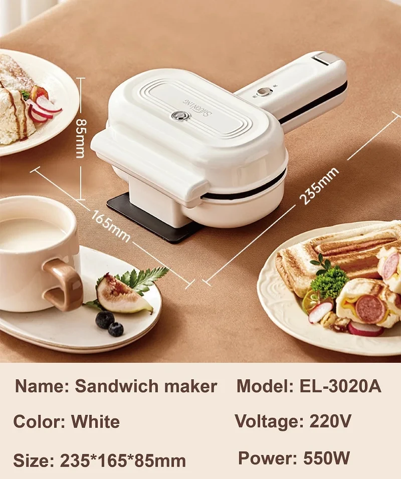 550W Electric Sandwich Machine Breakfast Machine Home Single Slice Toast Hot Dog Machine Double-sided Heating Toaster 220V 6