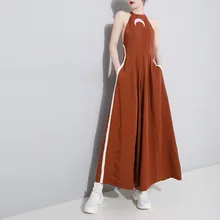  Brand design is fashionable and simple. Embroidered Moon hits white edge, ring folds, wide legs and backless jumpsuits. Female 