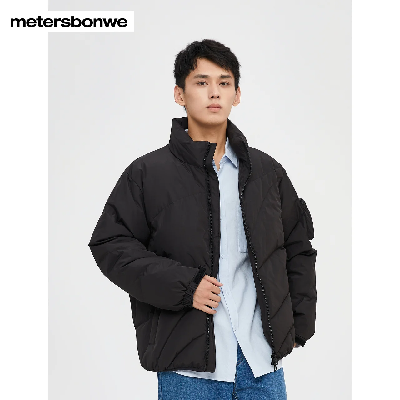 Metersbonwe Men's 22New Winter Quilted Solid Color 80%Down Jackets Loose Casual Thick Fashion Warm Wear Stand Collar Outwear