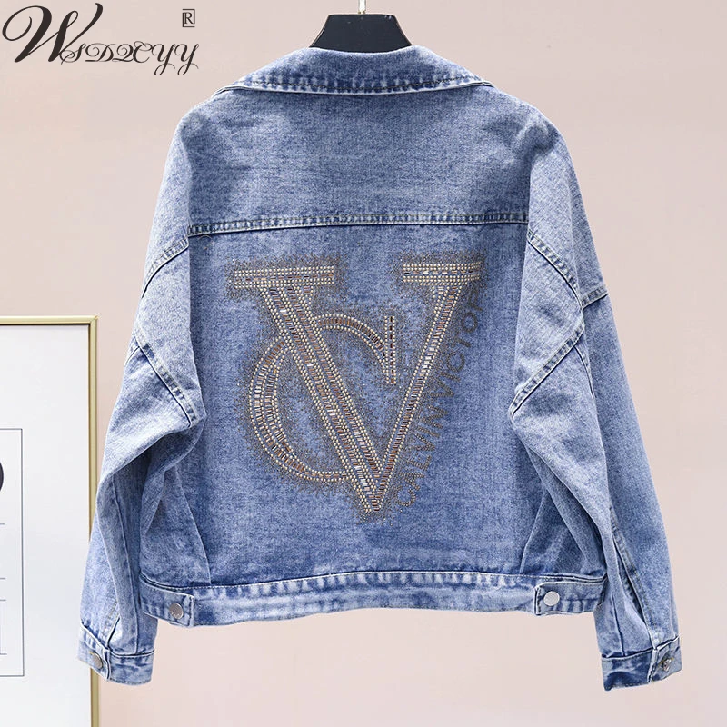 2023 New Letter Printing Jean Jacket Women Vintage Street Trend Long Sleeve Short Coat  Fashion Versatile Style Cowboy Outwear