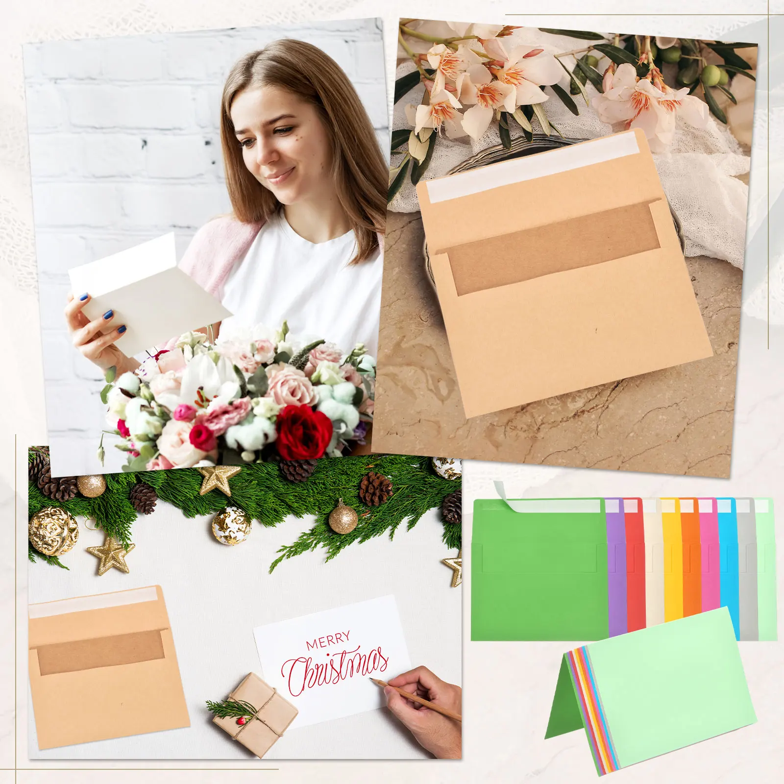 50-Set A7 Self-Seal Envelopes with Folded Cardstock for Invitations and Greeting Cards