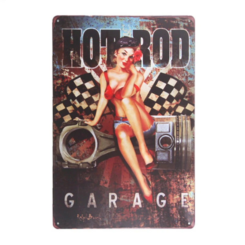 

Garage rules Pin-up girl Coffee Cafe Wall Vintage Poster Metal Sign Retro Tin Plaque -2 Garage rules Pin-up