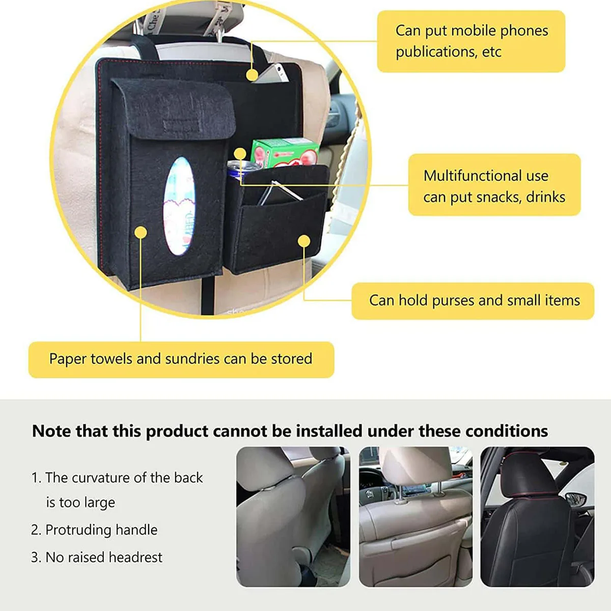 1pc- Car Seat Back Storage Bag Car Seat Back Multifunctional Storage Box Car Interior Bag Sundry Storage Box Car Accessorie