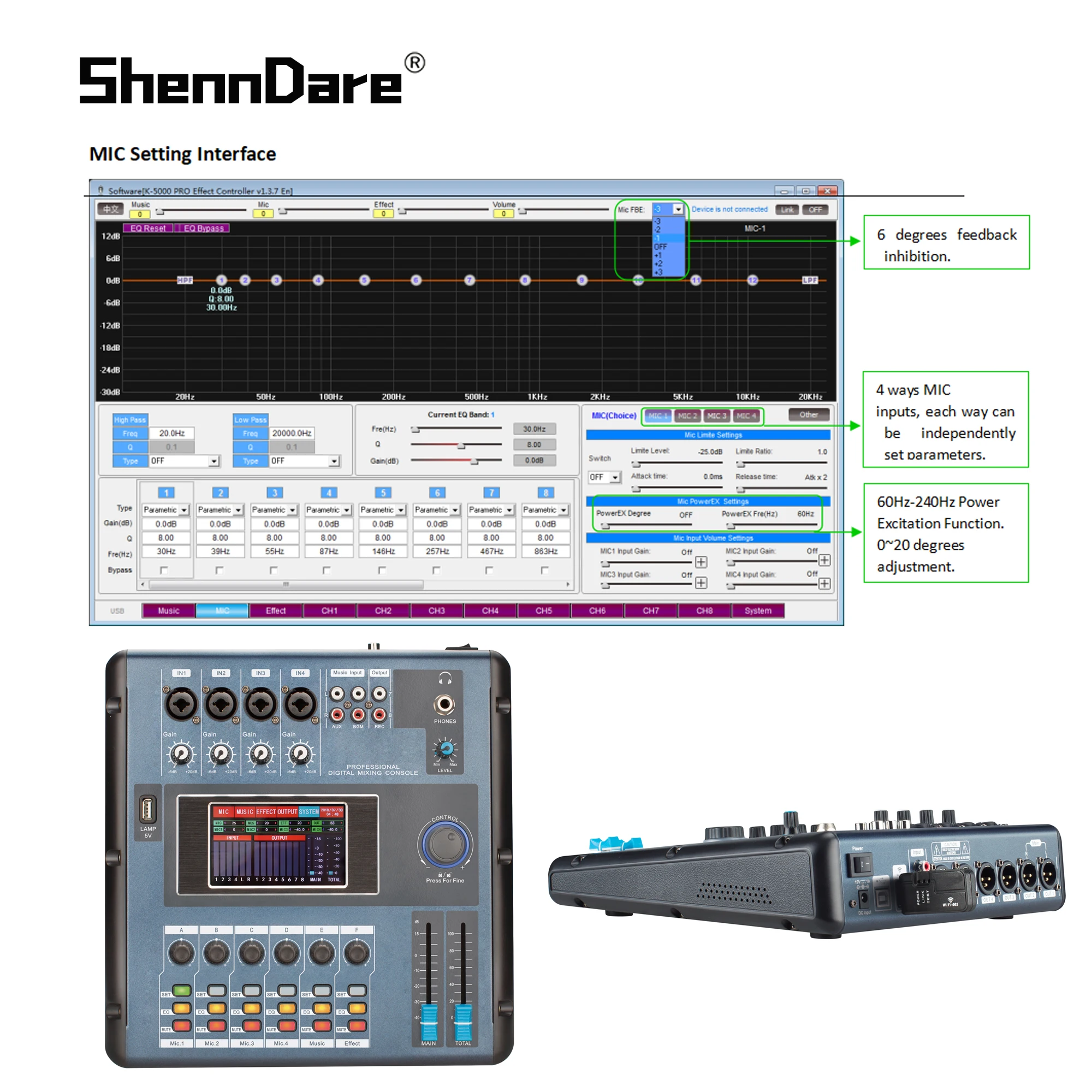 ShennDare Screen-Touch 6 Channels MD2006 Digital Mixer Audio Professional Dj Controller Mixer Audio Sound Mixing By WIFI/USB