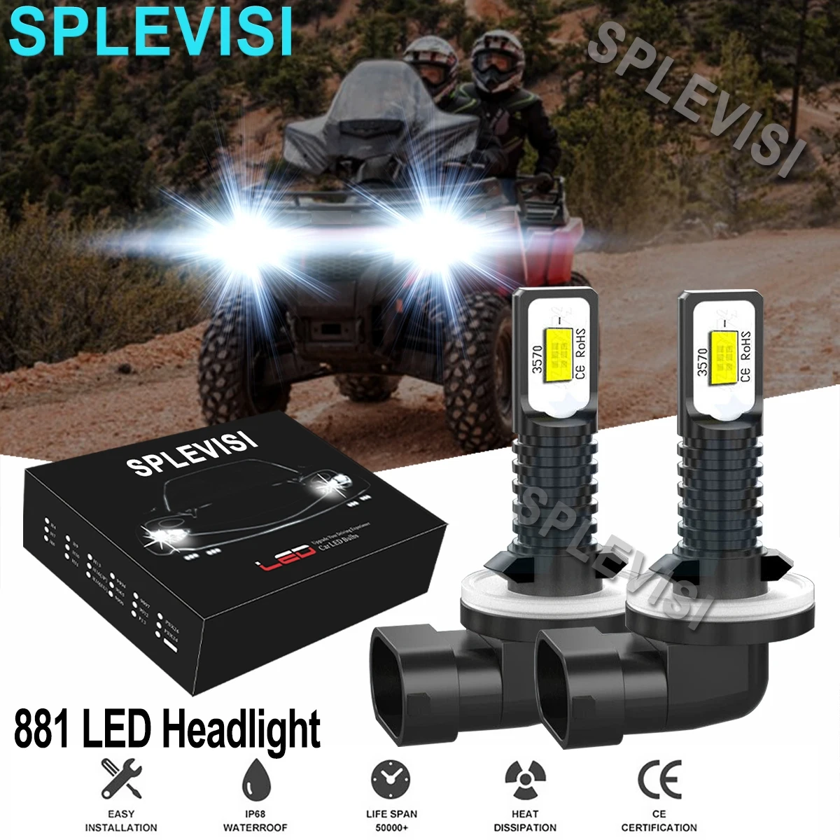 2x 70W LED Headlight Bulbs 6000K HID Pure White Kit For Arctic Cat 400 500 650 700 1000 ATV UTV