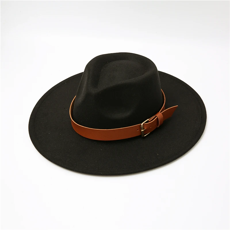 fedora hat 2022 New Fedora Hat Women Big Wide Brim 8.5cm Vintage Khaki Felted Jazz Hat Winter Formal Dress Cap sombreros mujer black fedora hat mens Fedoras