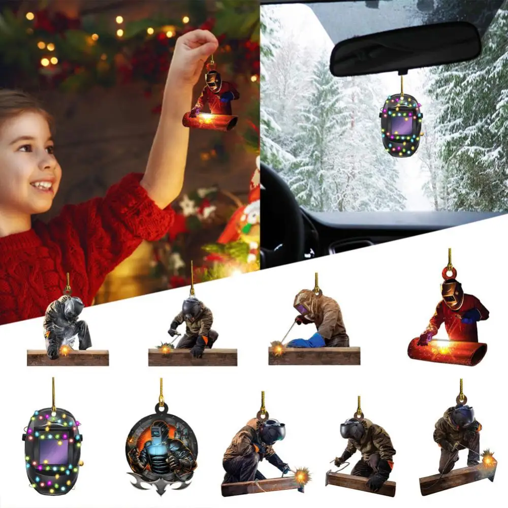 Christmas Welder Acrylic Flat Pendant Room Decor DIY Christmas Tree Keychain Schoolbag Hanging Decoration Gifts New Year