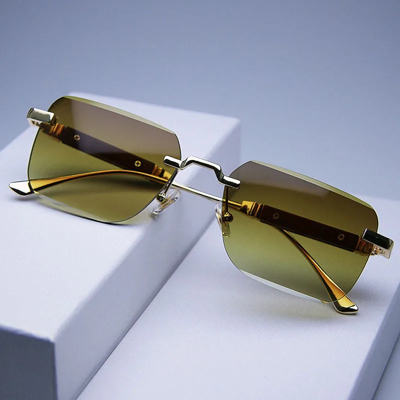 Square Rimless Sunglasses For Women Men Stylish Mirror Lens Eyewear Oversized Women Men Designer Sunglasses Luxury Elegant  main image 3