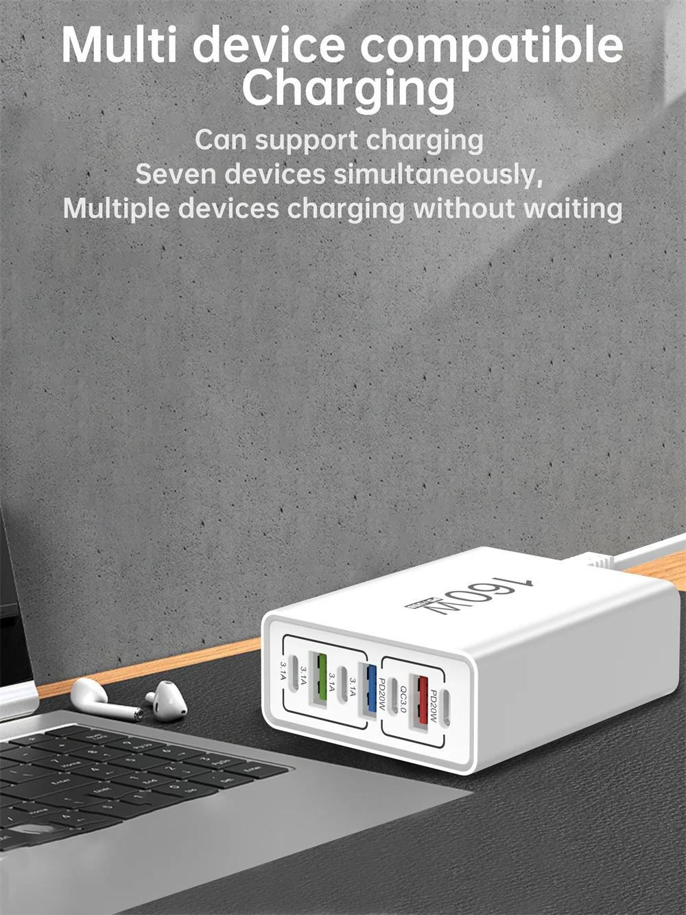 USB C Charger 160W Power Strip Multi Ports Fast Charging Charger Socket For iPho