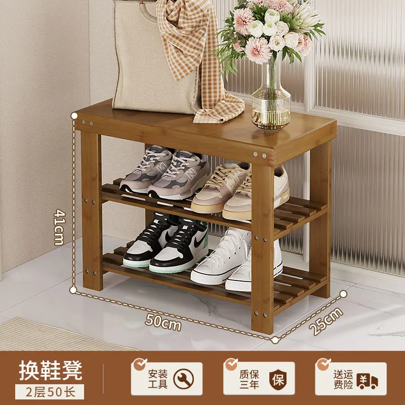 Bamboo Entryway Bench with Hooks Sturdy Shoe Storage Seat Multi-Functional Coat Rack And Shoe Organizer for Hallway