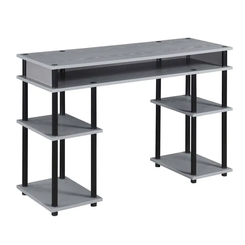 Office No Tools Writing Desk with Shelves, Gray/Black