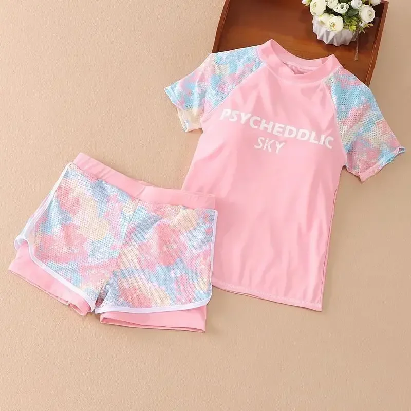 2pcs/set Kids Baby Swimwear for Boy Girls Fashion Sport Pink Blue Color Swimsuit Children Girl Soft Summer Travel Beach Clothes