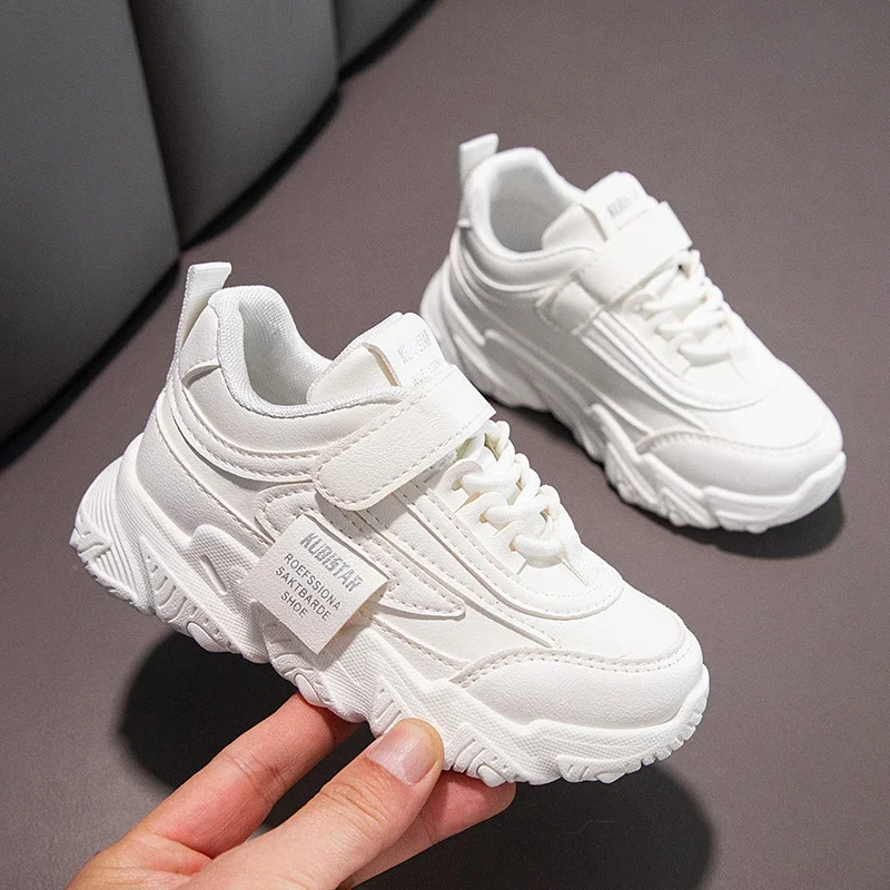 2024 New Versatile Soft Breatheable Hook & Loop White Boys and Girls Children Sneakers Cute Korean Style Uniform School Shoes 1