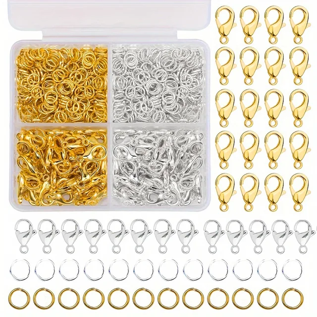 1 set scatola oro argento chiusura a moschettone anelli di salto aperti per creazione di gioielli bracciali collane ganci chiusura a catena accessori fai da te 2