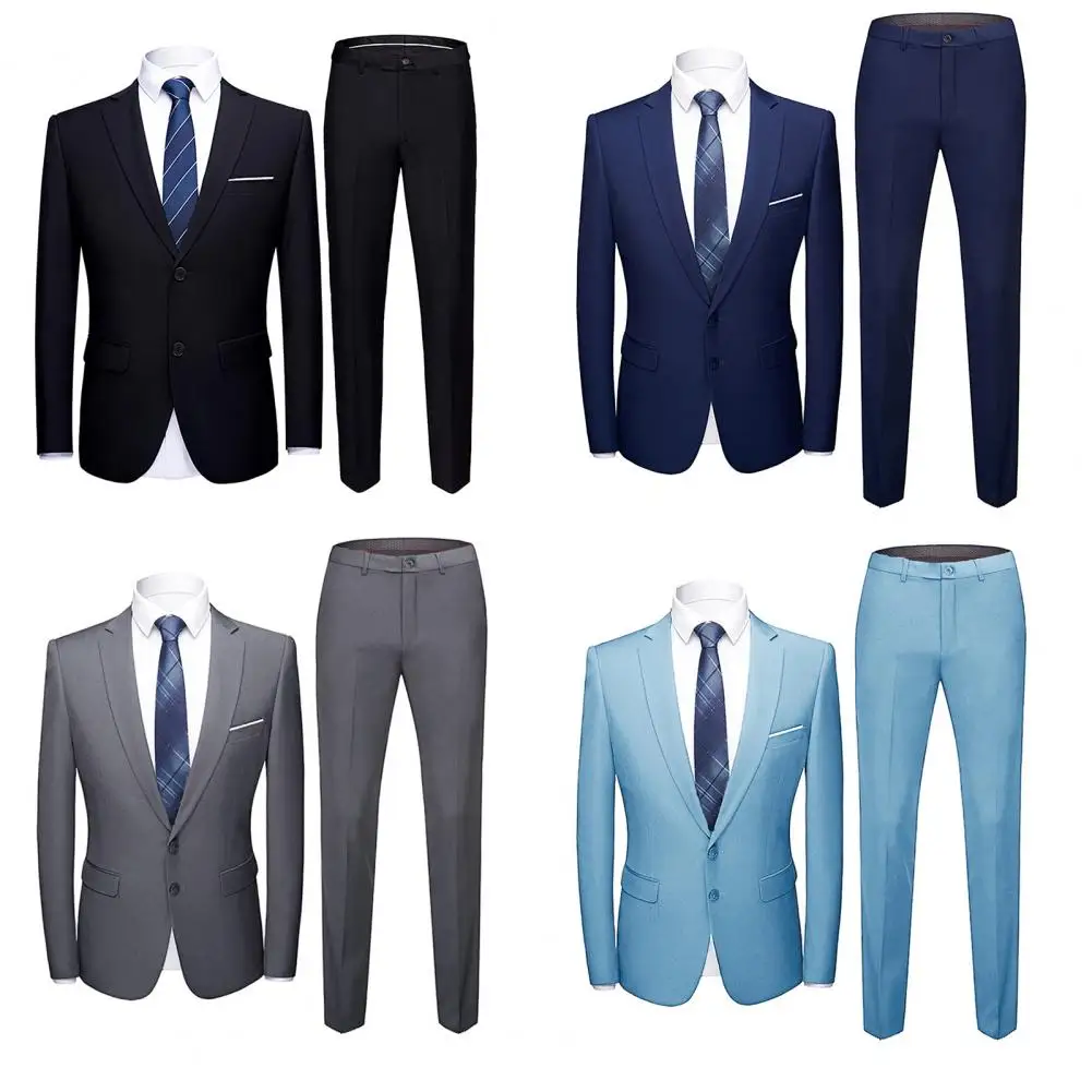 Jacket + Pants 2 Pieces Set / Fashion New Men's Casual Boutique Business Dress Wedding Groom Suit Coat Blazers Trousers formal suit