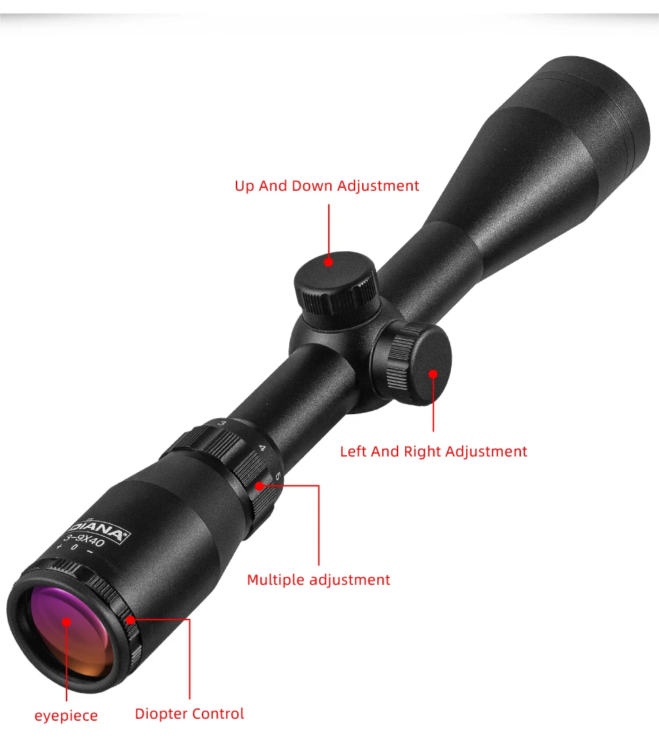 Description Picture 5 of itemDIANA 3-9x40 Riflescope Hunting Rifle Scope Tactical Long Range Optics Sight Crosshair for Shotguns 20mm/11mm Picatinny Mount